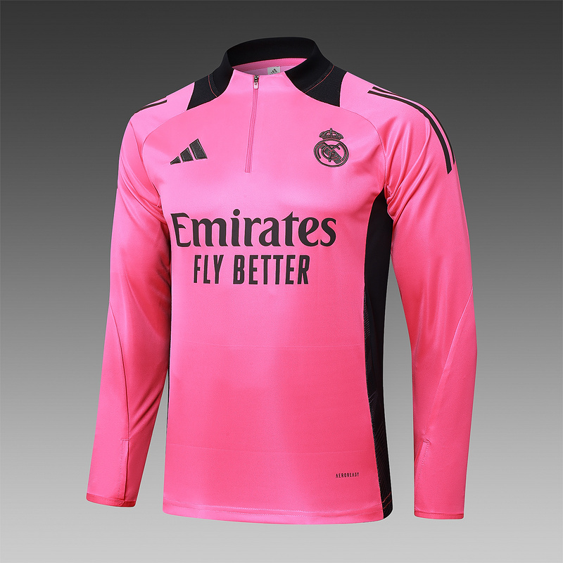 24/25 Real Madrid Fluorescent pink Long-sleeved half-pull training kit Football team kit