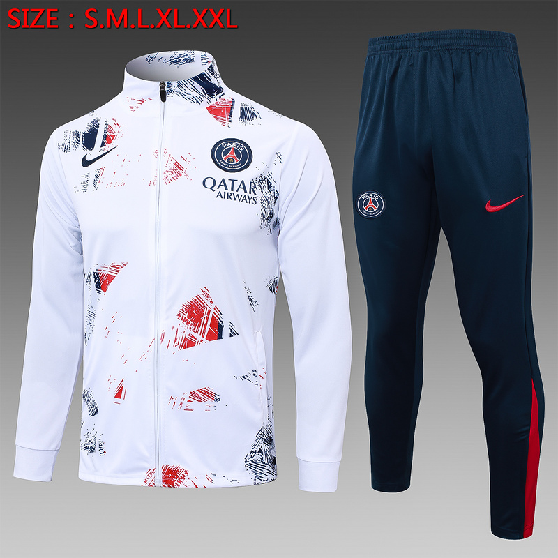 2024/25 Paris White Jacket Training Suit Set Football Team Shirt Sports Fashion