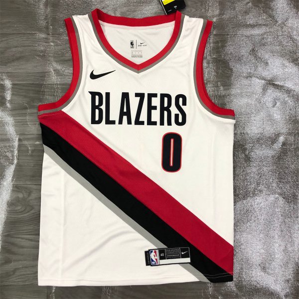 NBA Portland Trail Blazers V-Neck White Jersey LILLARD#0 S-XXL
