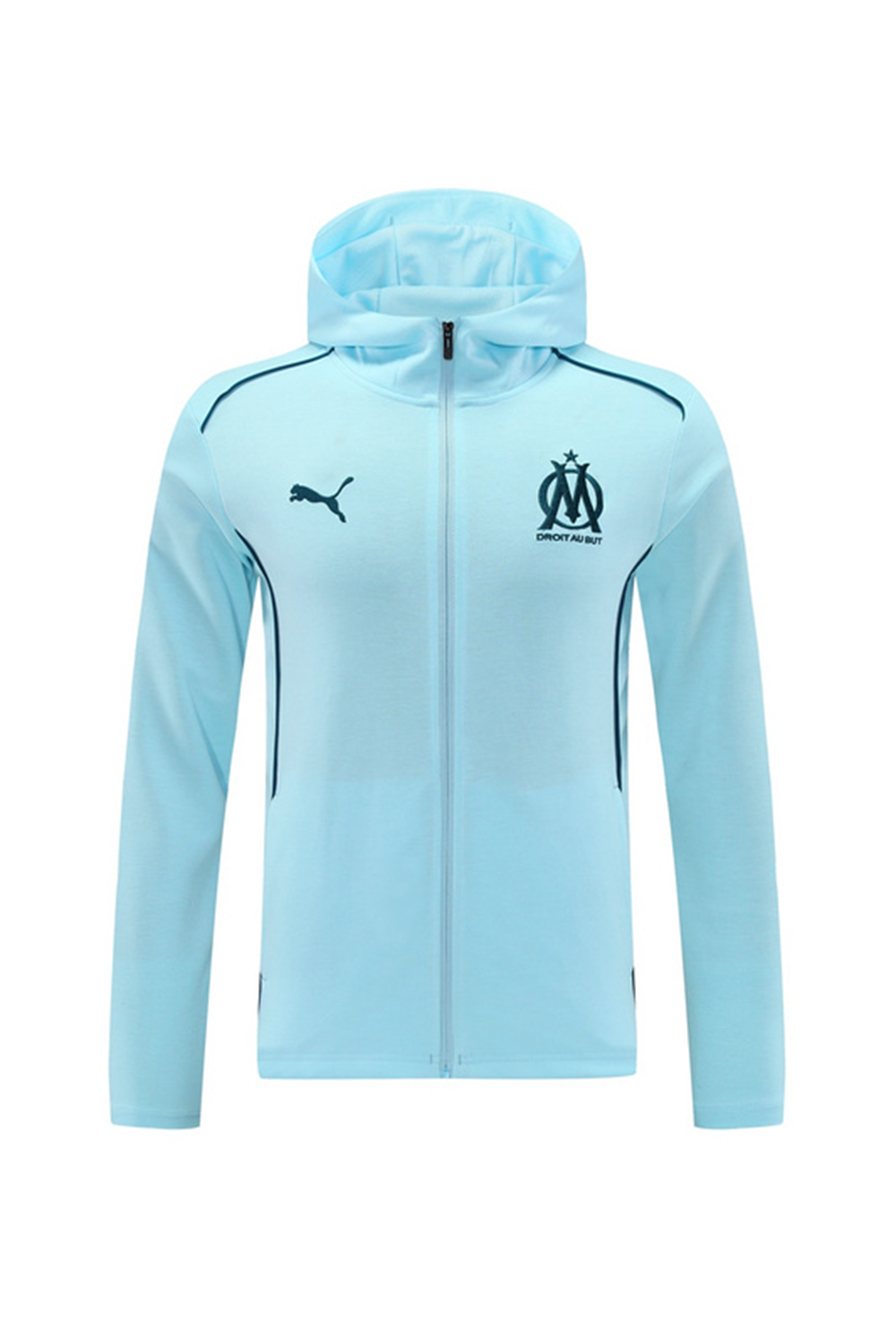 2024 Olympique Marseille Sky Blue Hoodie Jacket Kit Set Football Team Shirt Sports Fashion