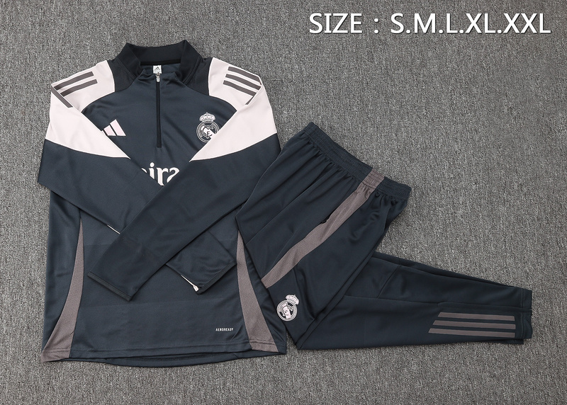24/25 Real Madrid Grey Long-sleeved half-pull training kit Football team kit