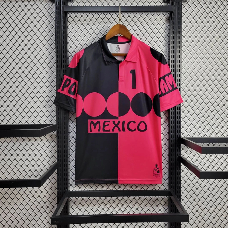 Retro Mexico 1998 World Cup Goalkeeper Pink and Black jersey Fan Version J.CAMPOS Number 1