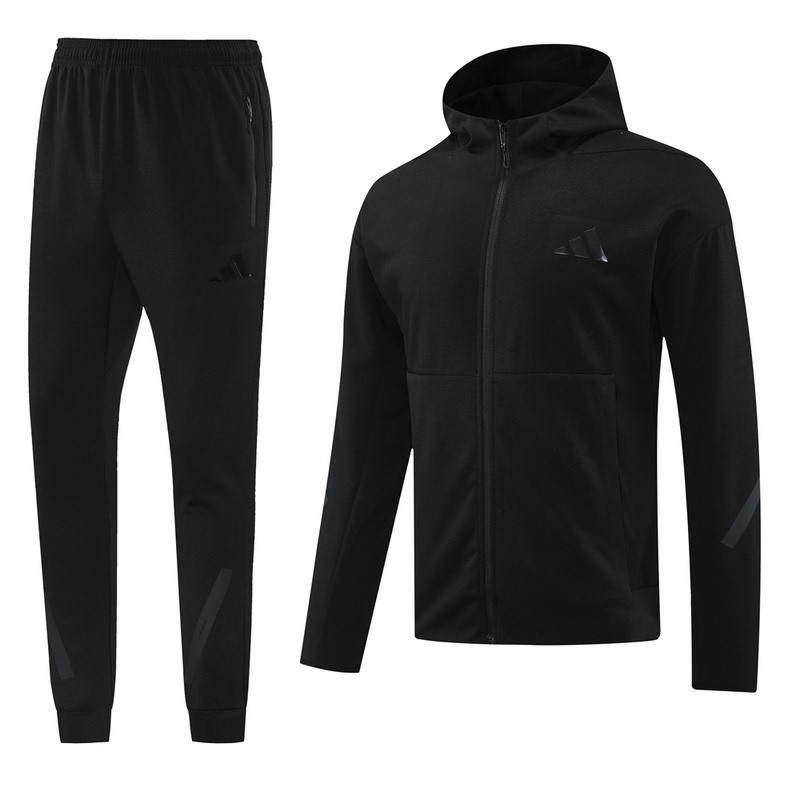 2024 Adidas Black Hoodie Jacket Kit Set Football Team Shirt Sports Fashion