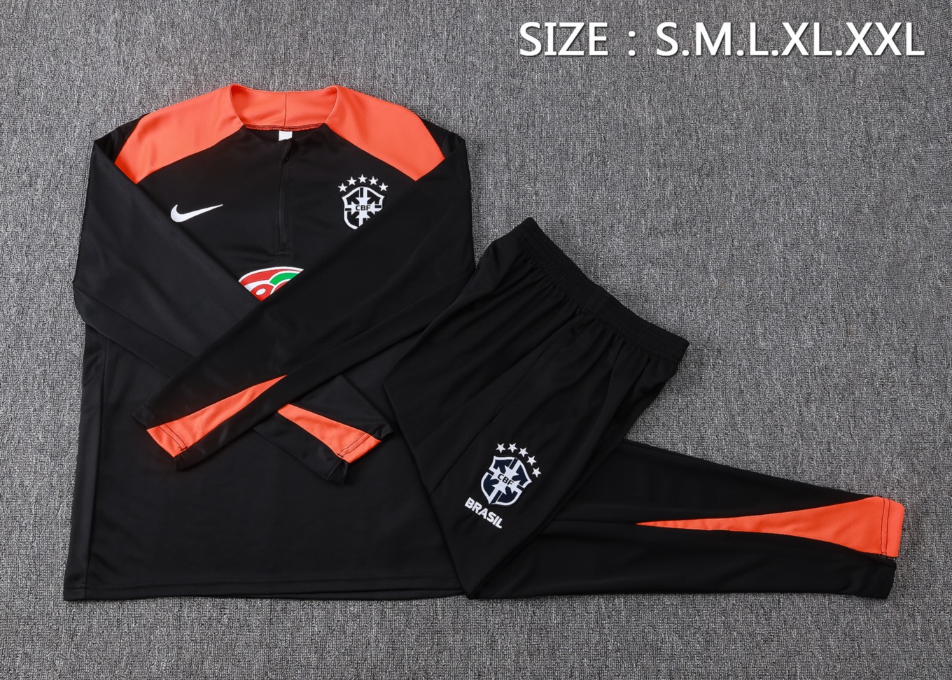202526 Brazil Bllack Long-sleeved half-pull training kit Football team kit