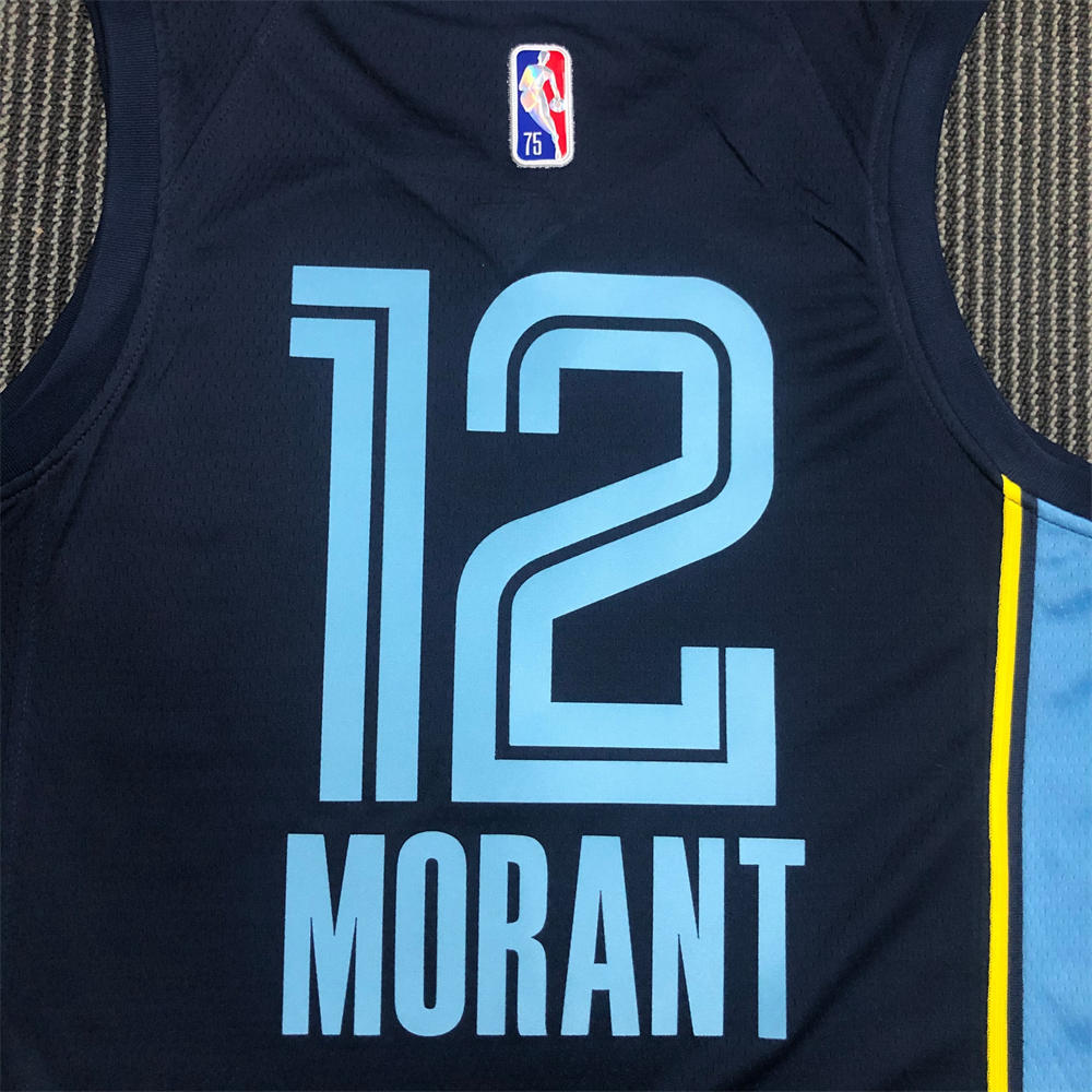 NBA Memphis Grizzies Round Neck Black 75th AnniversaryJersey MORANT#12 S-XXL