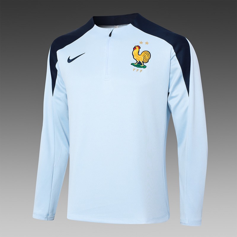 2024 France Sky Blue Long-sleeved half-pull training kit Football team kit
