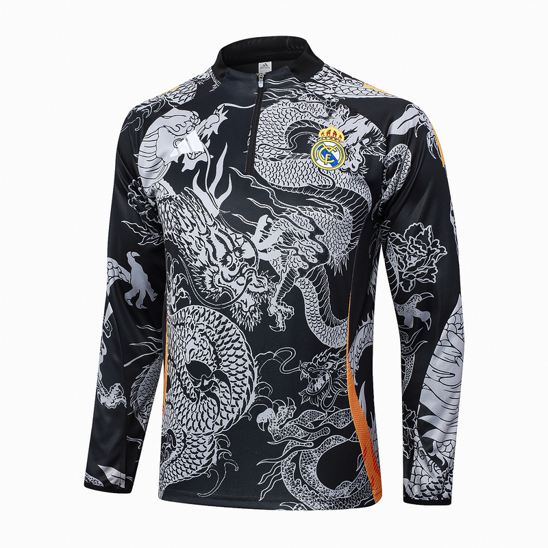 24/25 Real Madrid Black Long-sleeved half-pull training kit Football team kit