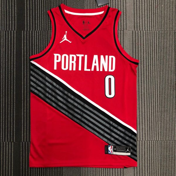 NBA Portland Trail Blazers V-Neck Red Jersey LILLARD#0 S-XXL