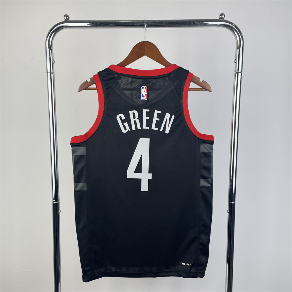 NBA Houston Rockets 2024 V-Neck Balck Jersey GREEN#4 S-XXL