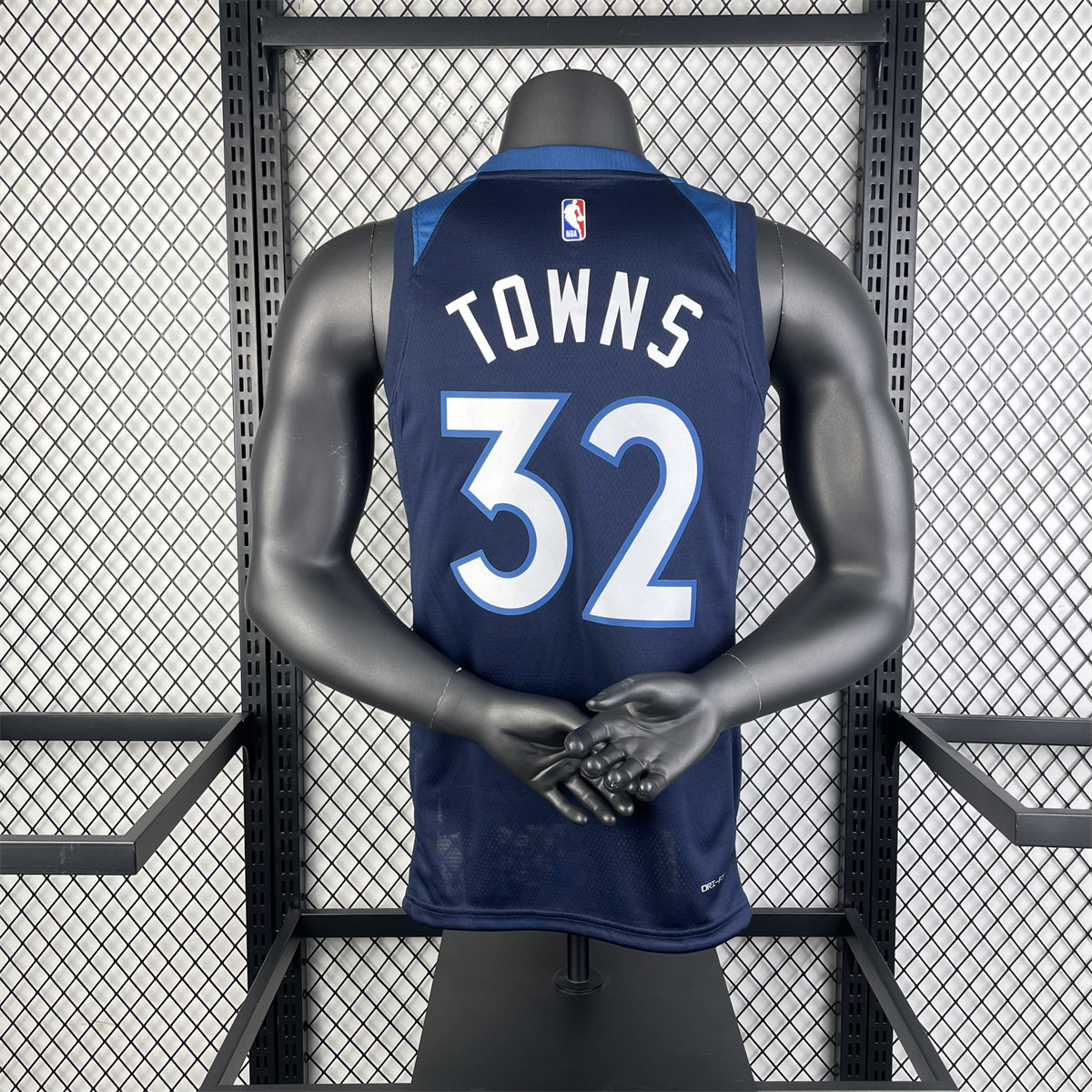 NBA Minnesota Timberwolves 2023 V-Neck Black Jersey TOWNS#32 S-XXL