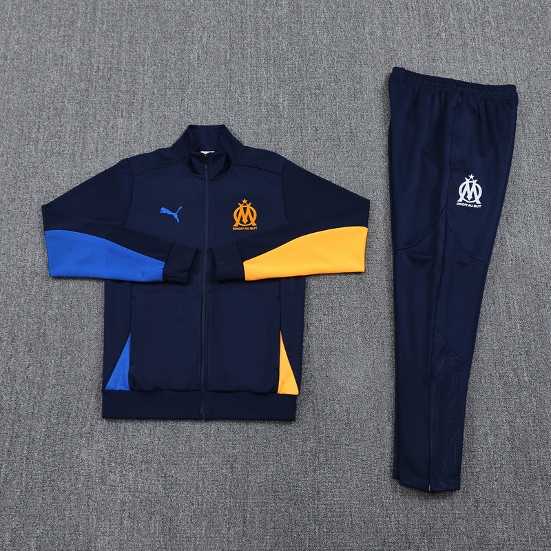 2024 0lympique Marseille Sapphire Blue Jacket Training Suit Set Football Team Shirt Sports Fashion