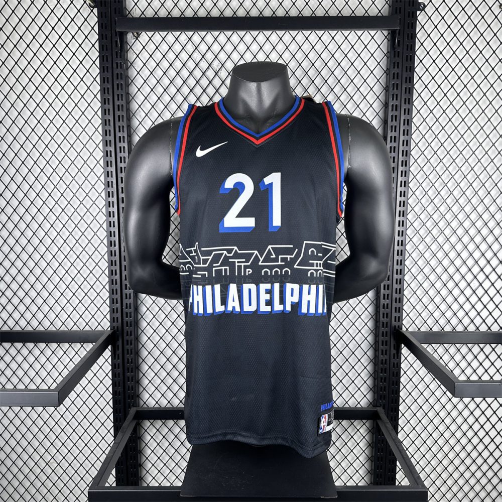 NBA Philadelphia 76ers 2021 V-Neck City Edition Black Jersey EMBIID#21 S-XXL