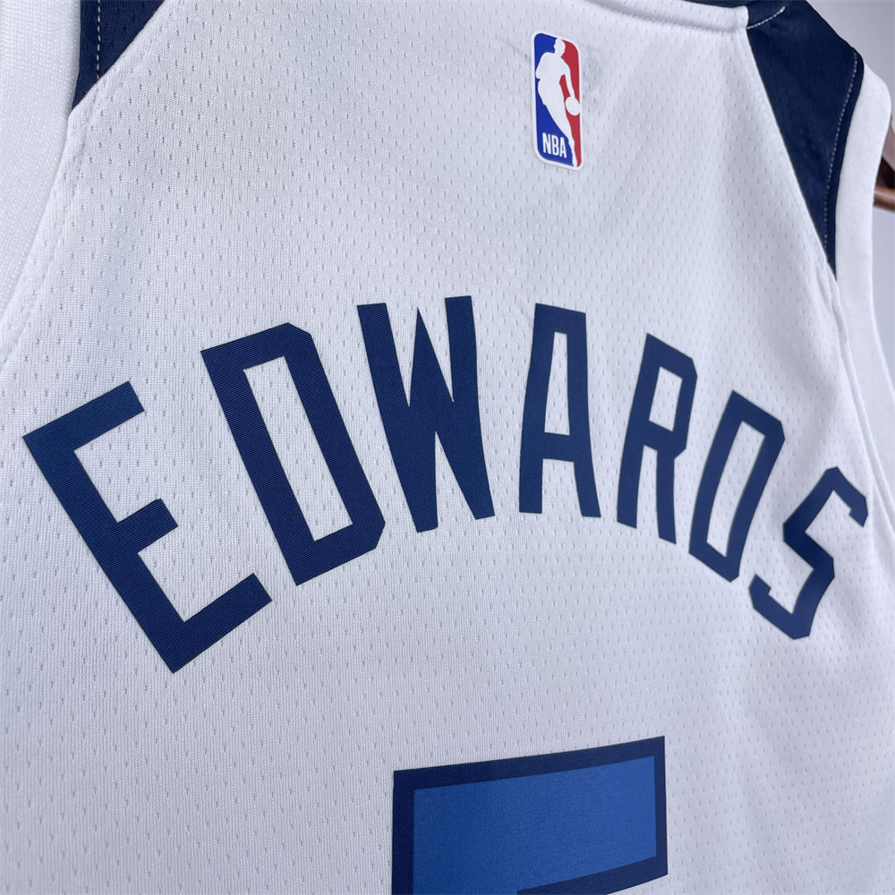 NBA Minnesota Timberwolves 2023 V-Neck White Jersey EDWARDS#5 S-XXL
