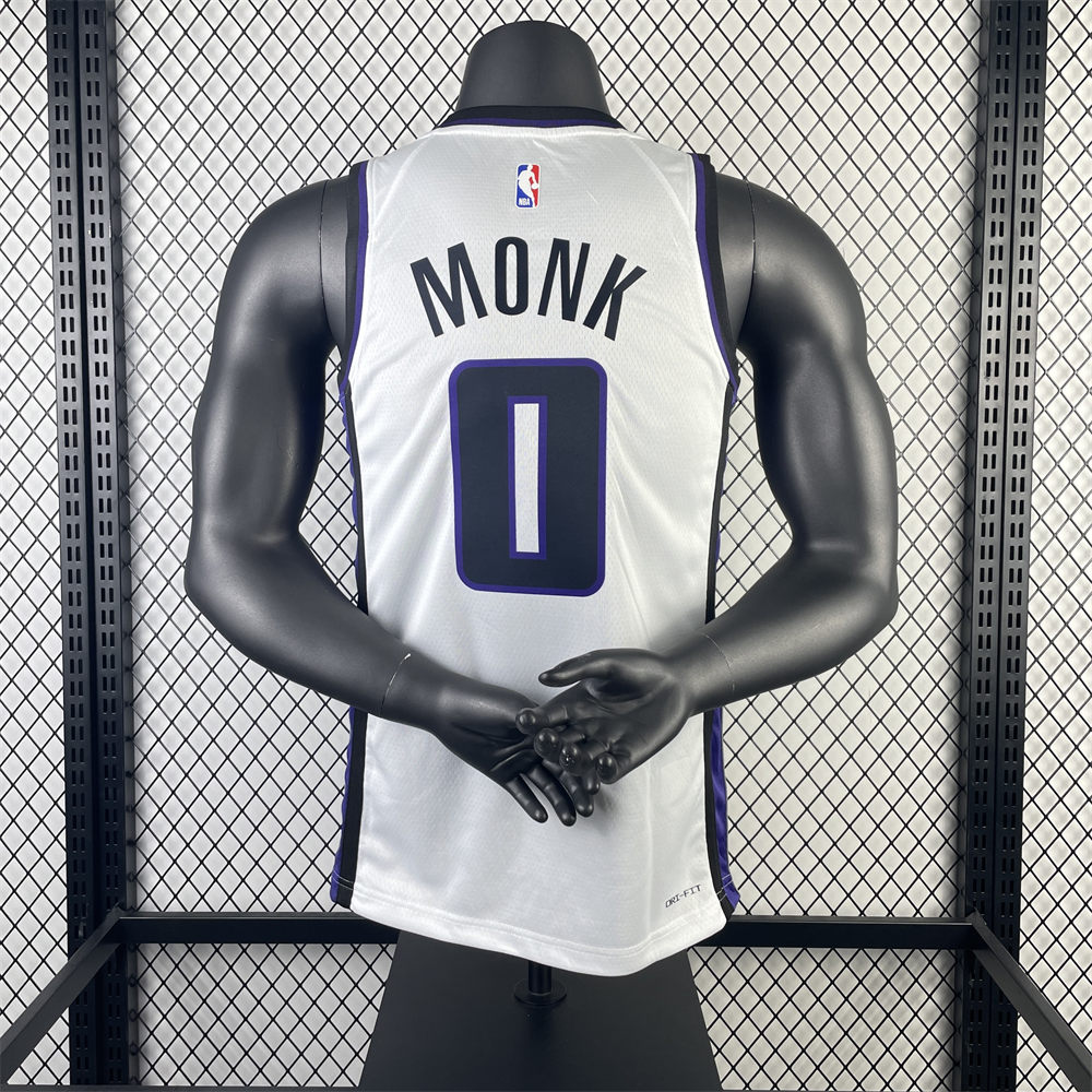 NBA Scaramento Kings 2024 V-Neck White jersey MONK#0 S-XXL