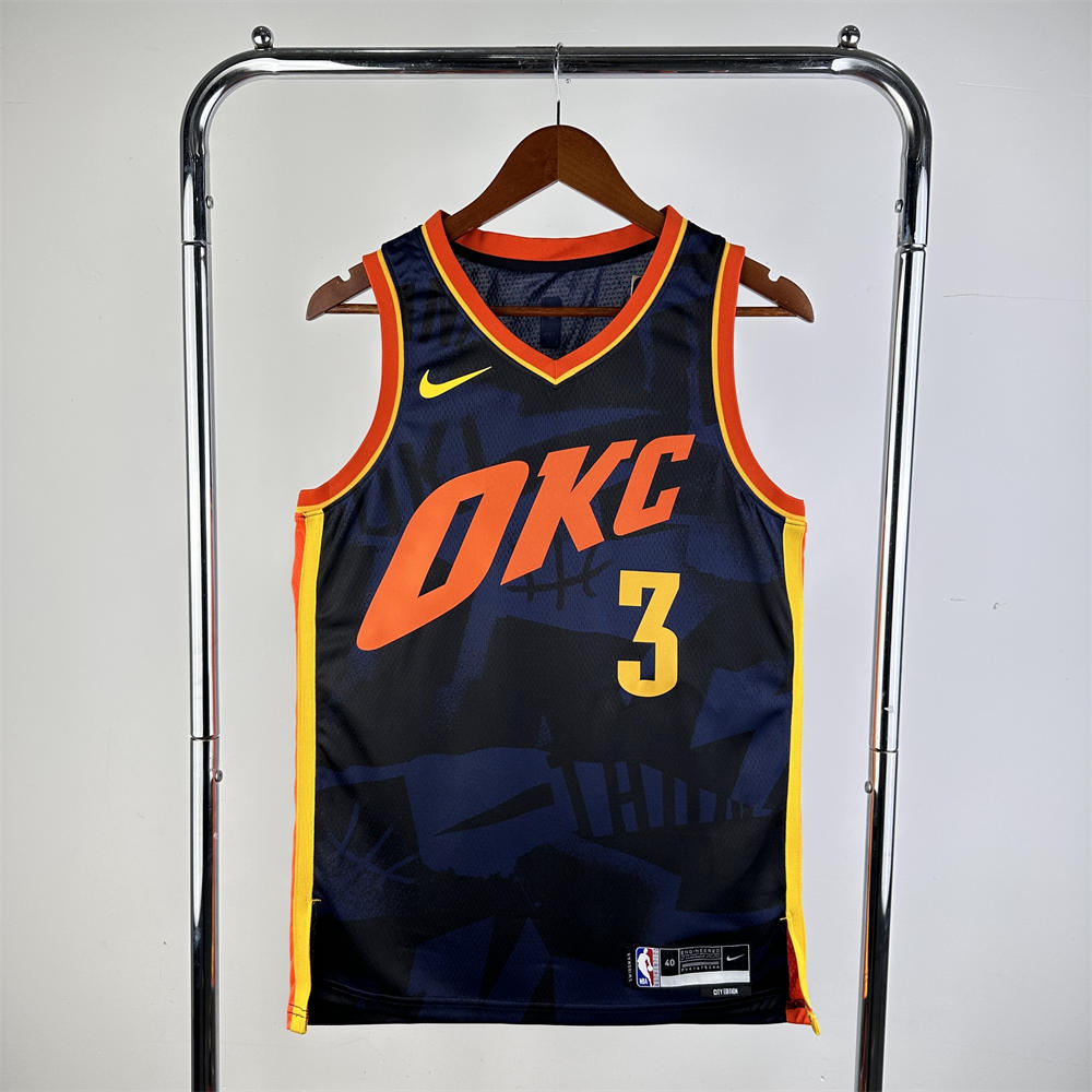 NBA Oklahoma City Thunder 2024 City Edition V-Neck Black Jersey GIDDEY#3 S-XXL