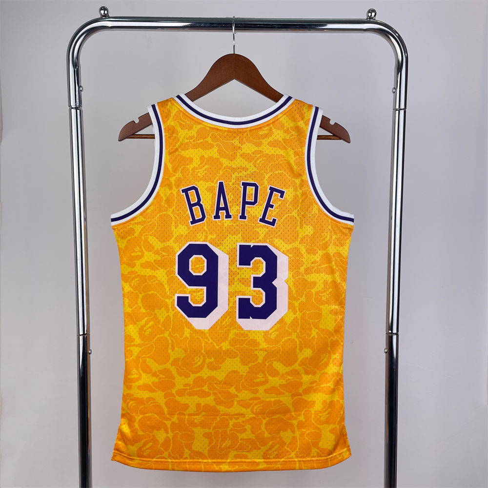 NBA Los Angeles Lakers BAPE×M&N BAPE#93 Gold Hardwood Classics Swingman Jersey S-XXL