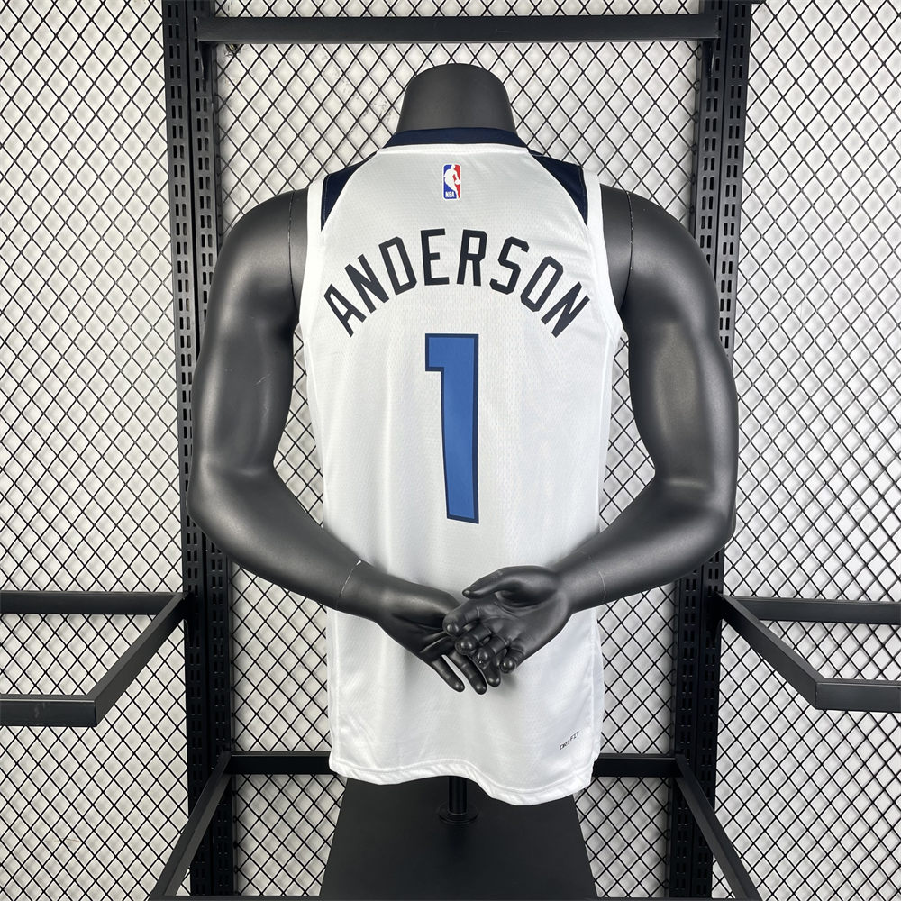NBA Minnesota Timberwolves 2023 V-Neck White Jersey ANDERSON#1 S-XXL