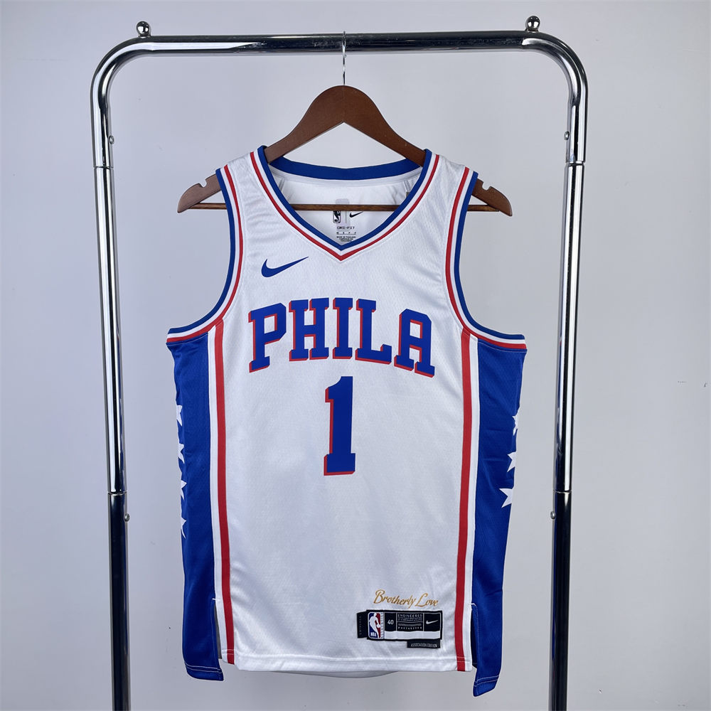 NBA Philadelphia 76ers 2023 V-Neck White Jersey HARDEN#1 S-XXL