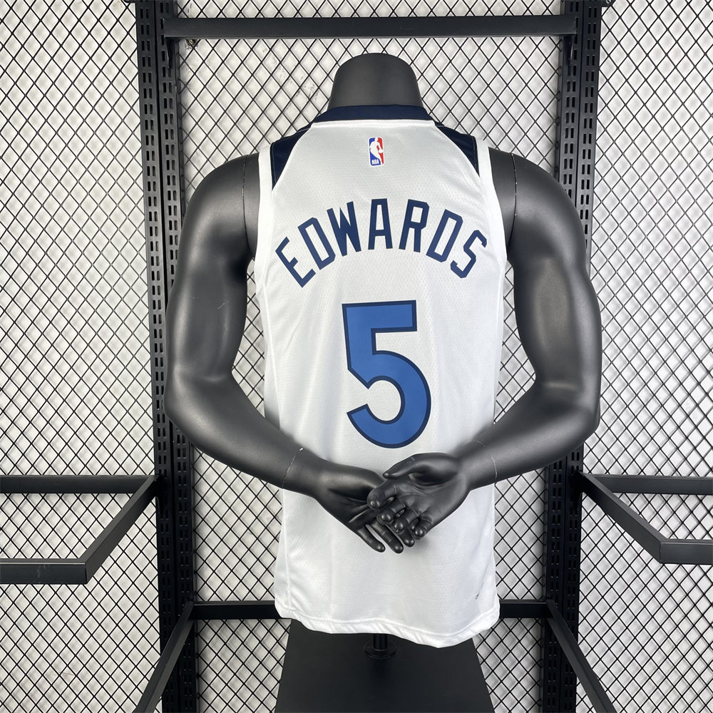 NBA Minnesota Timberwolves 2023 V-Neck White Jersey EDWARDS#5 S-XXL