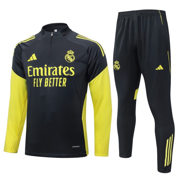 202526 Real Madrid Dark gray yellow Long-sleeved half-pull training kit Football team kit