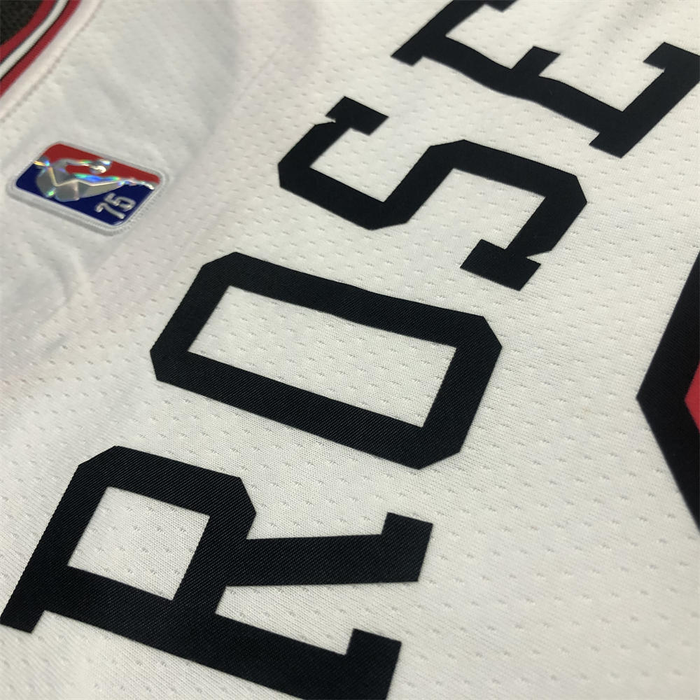 NBA Chicago Bulls Round Neck White 75th anniversaryJersey ROSE#1 S-XXL