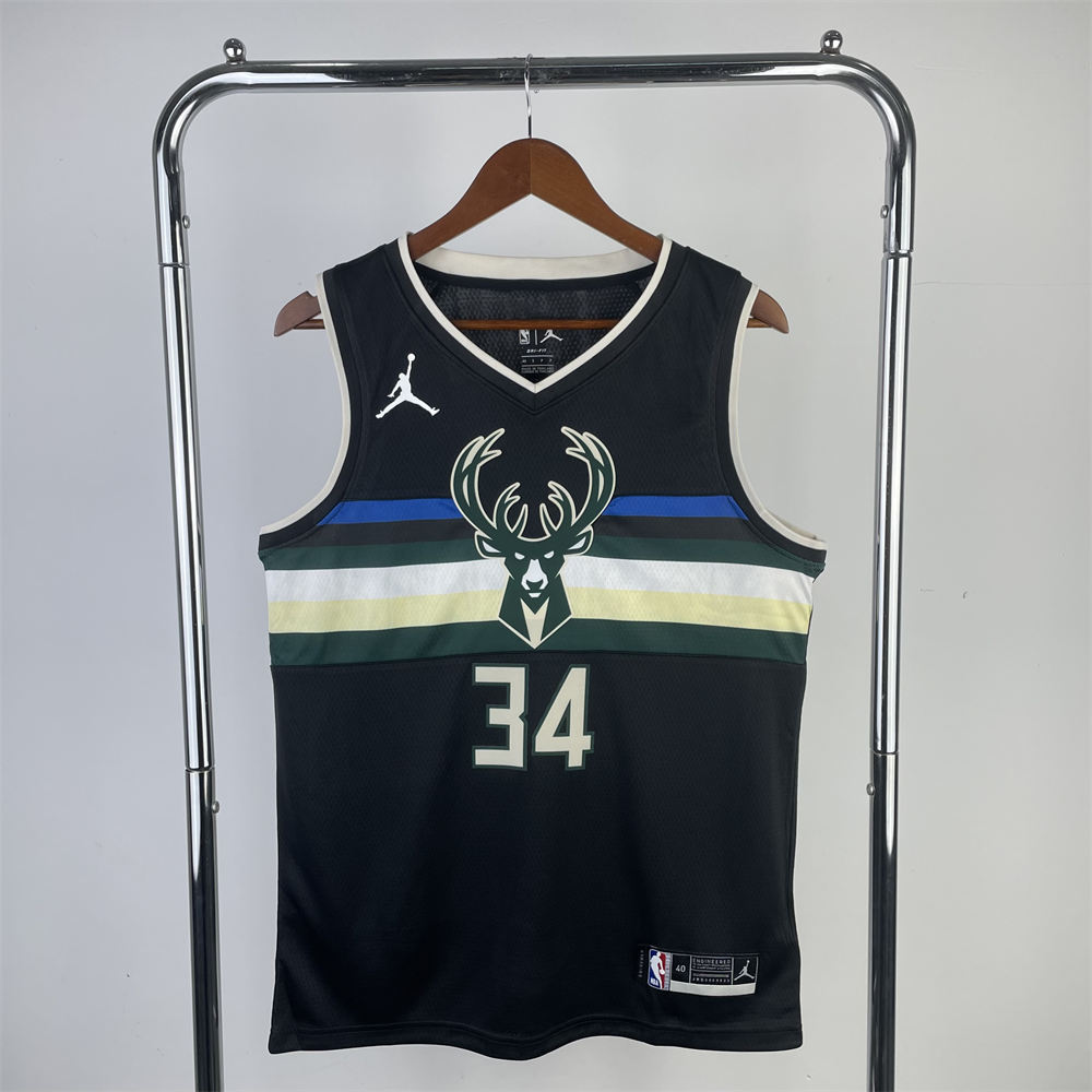 NBA Milwaukee Bucks V-Neck Black jersey ANTETOKOUNMPO#34 S-XXL