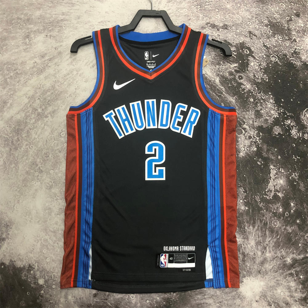 NBA Oklahoma City Thunder V-Neck Black Jersey GILGEOUS-ALEXANDER#2 S-XXL