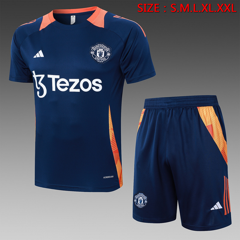 24/25 Manchester United Royal blue and White Training Set Shirt and Shorts