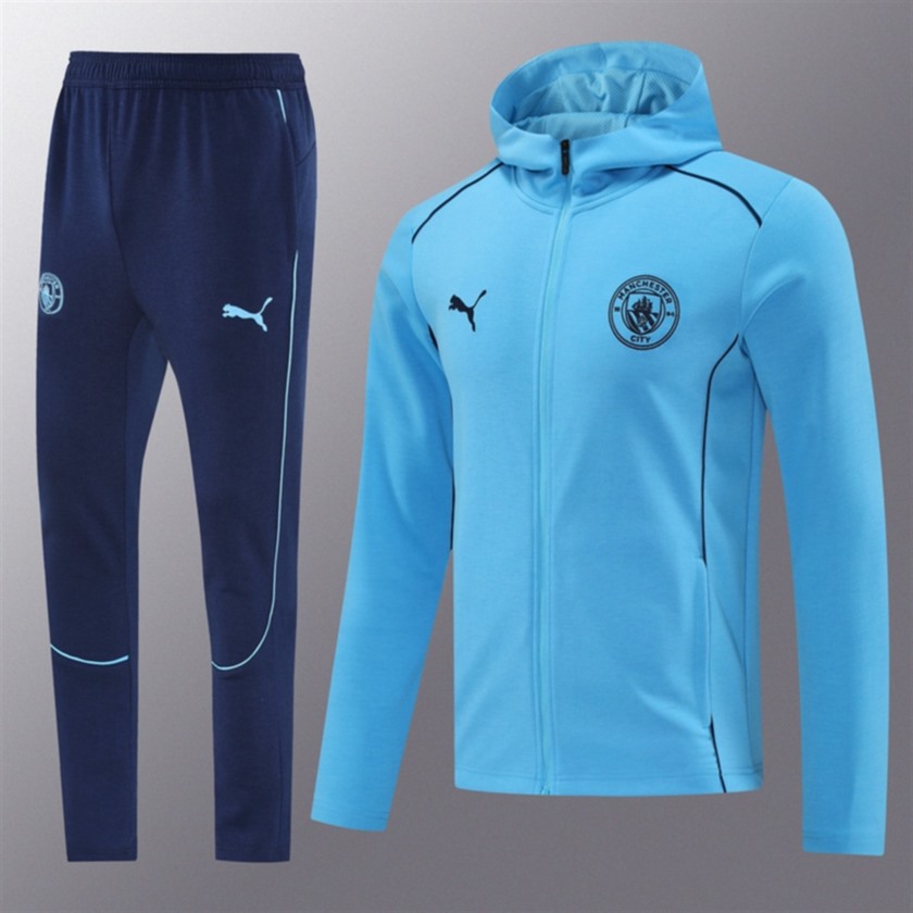 2024 Manchester City Sky Blue Hoodie Jacket Kit Set Football Team Shirt Sports Fashion
