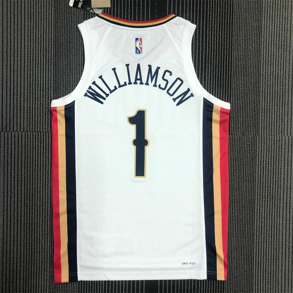 NBA New Orleans Pelicans V-Neck White 75th Anniversary jersey WILLIAMSON#1 S-XXL