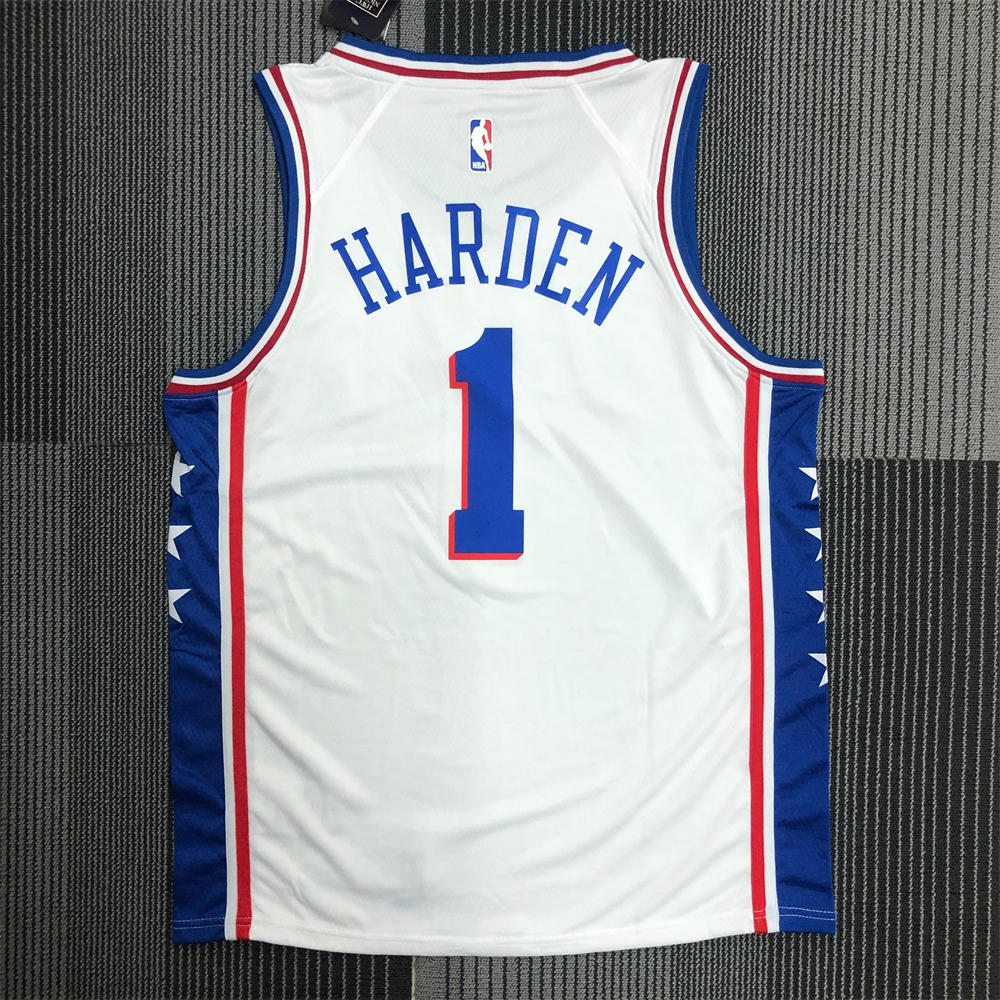 NBA Philadelphia 76ers V-Neck White Jersey HARDEN#1 S-XXL
