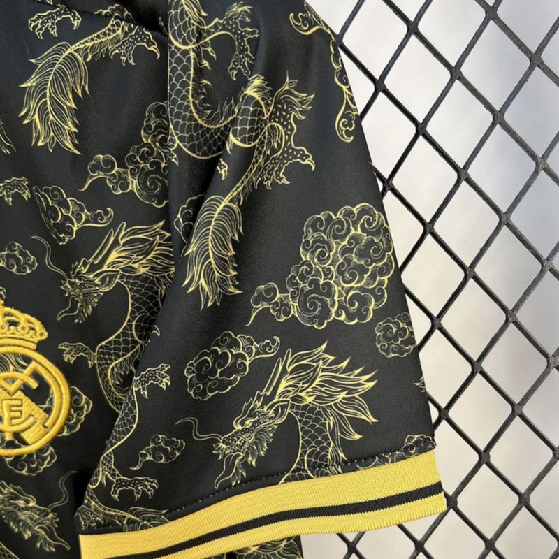 2025/26 Real Madrid Black Golden Dragon Edition Jersey Fan Version