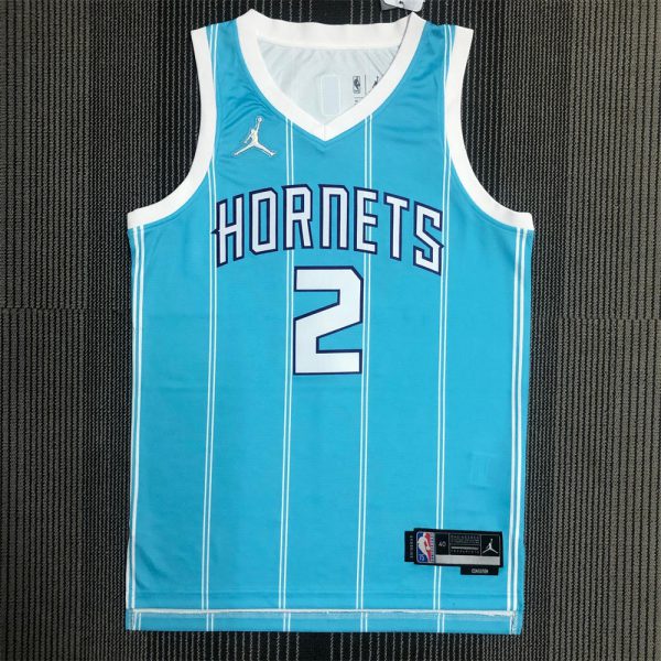 NBA Charlotte Hornets V-Neck Light Blue 75th Anniversary Jersey BALL#2 S-XXL