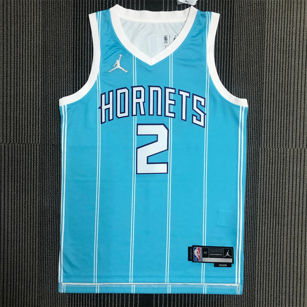NBA Charlotte Hornets V-Neck Light Blue 75th Anniversary Jersey BALL#2 S-XXL