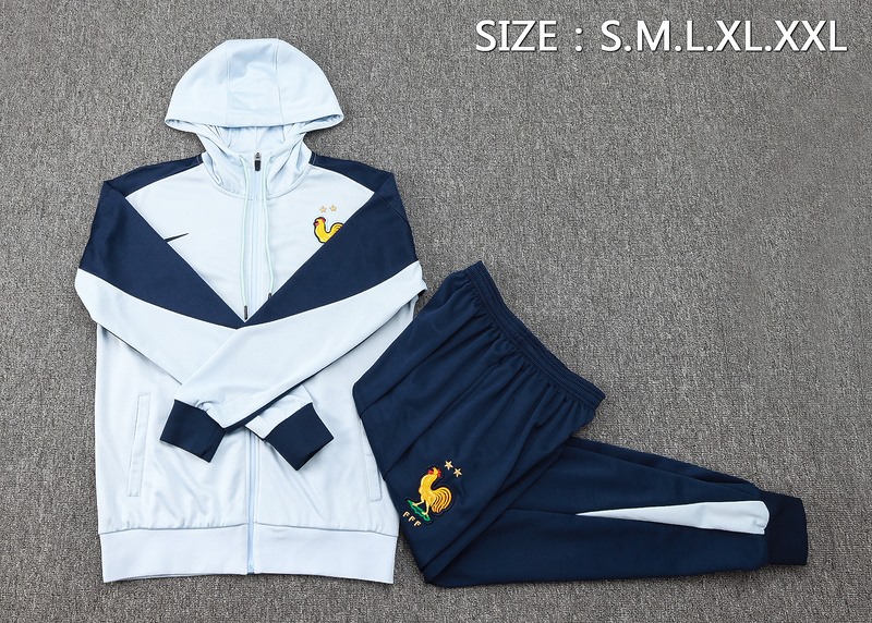 2024 France Sky Blue Hoodie Jacket Kit Set Football Team Shirt Sports Fashion