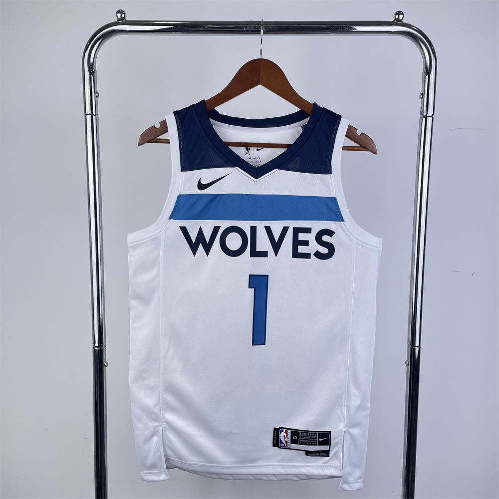NBA Minnesota Timberwolves 2023 V-Neck White Jersey ANDERSON#1 S-XXL