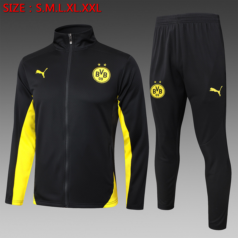 2024/25 Dortmund Black Jacket Training Suit Set Football Team Shirt Sports Fashion