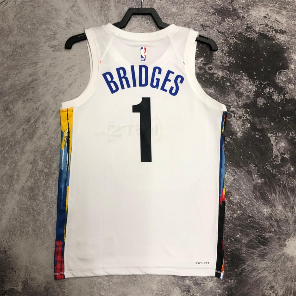 NBA Brooklyn Nets V-Neck White Jersey BRIDGES#1 S-XXL