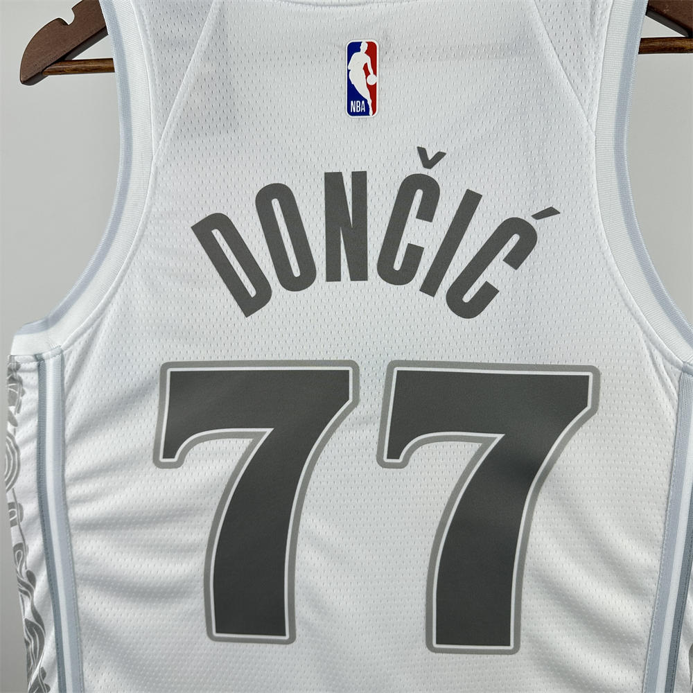 NBA Dallas Mavericks 24/25 City Edition V-Neck White Jersey DONCIC#77 S-XXL