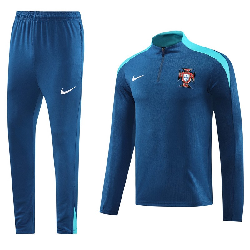 2024 Portugal Royal Blue Long-sleeved half-pull training kit Football team kit