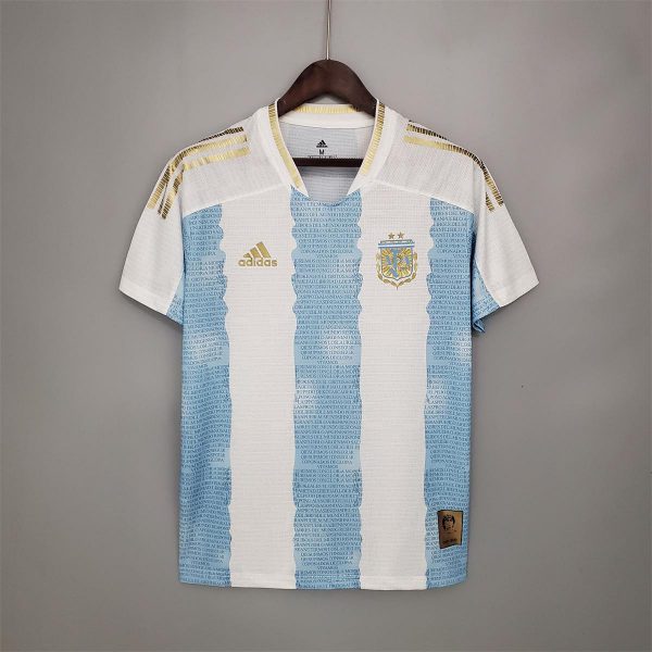 2021 Argentina Commemorative Edition White Blue Jersey Fan Version