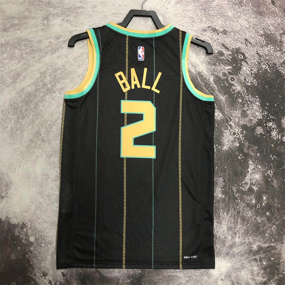 NBA Charlotte Hornets V-Neck Black Jersey BALL#2 S-XXL