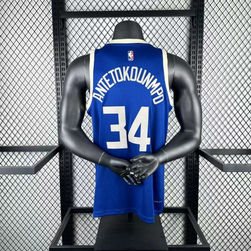 NBA Milwaukee Bucks 2025 V-Neck City Edition Blue jersey ANTETOKOUNMPO#34 S-XXL