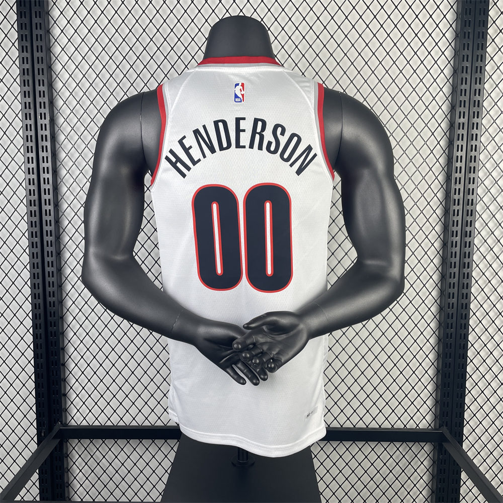 NBA Portland Trail Blazers 2023 V-Neck White jersey HENDERSON#00 S-XXL