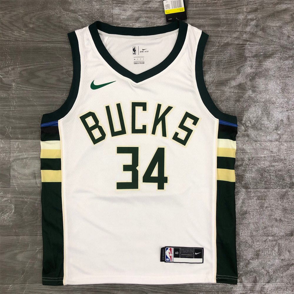 NBA Milwaukee Bucks V-Neck White jersey ANTETOKOUNMPO#34 S-XXL
