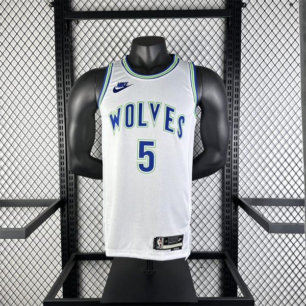 NBA Minnesota Timberwolves Retro Roud White Jersey EDWARDS#5 S-XXL