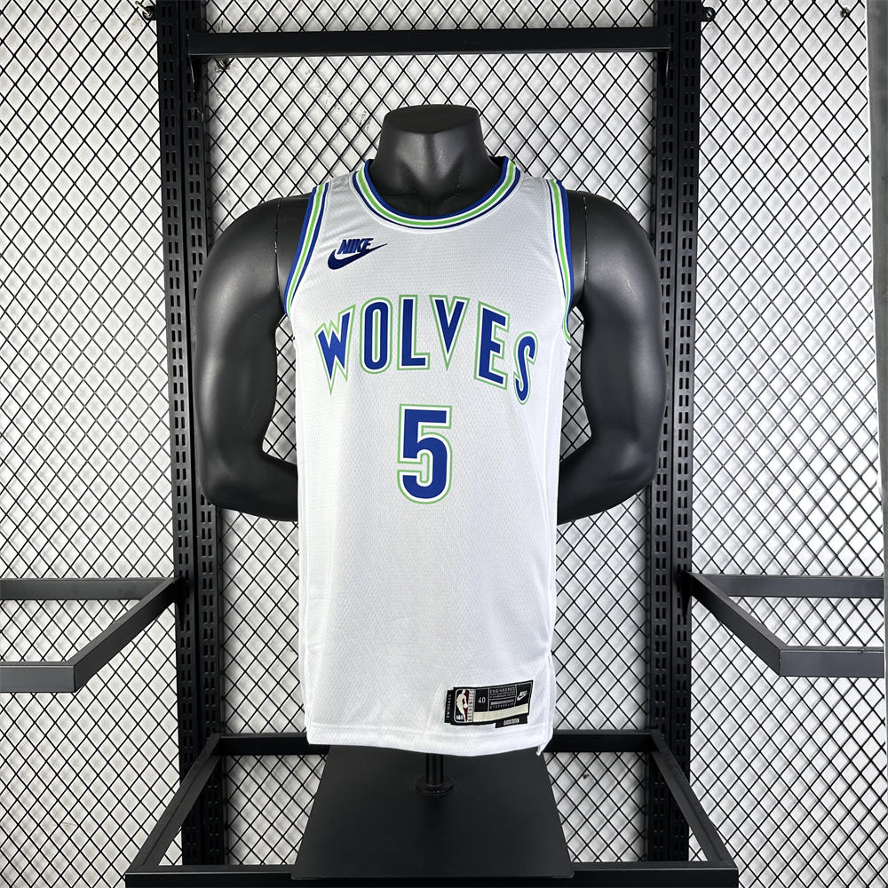 NBA Minnesota Timberwolves Retro Roud White Jersey EDWARDS#5 S-XXL