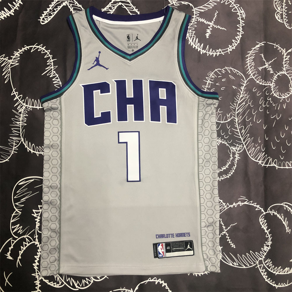 NBA Charlotte Hornets V-Neck Grey Jersey S-XXL