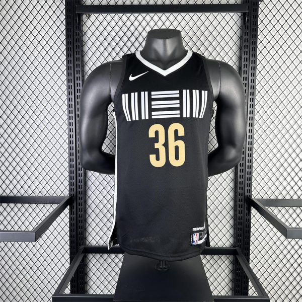 NBA Memphis Grizzies 2024 City Edition V-Neck Black Jersey SMART#36 S-XXL