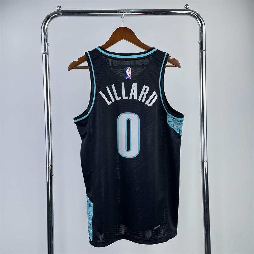 NBA Portland Trail Blazers V-Neck City Edition Black Jersey LILLARD#0 S-XXL